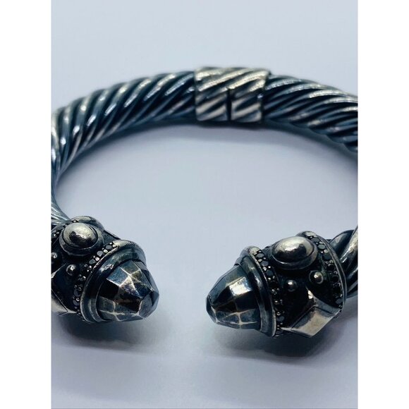 DAVID YURMAN DARKENED BLACKENED STERLING SILVER RENAISSANCE 10MM CUFF DIAMONDS - Picture 2 of 12